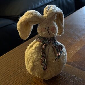 Vintage Cream Bunny with Plaid Scarf